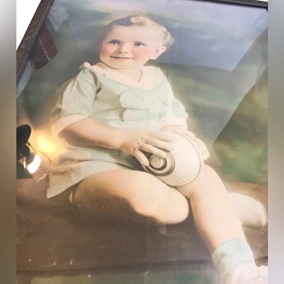 Antique Baby Photo Convex Bubble Glass Frame 10.5 X 16.5” Rectangle Colorized - Picture 6 of 13